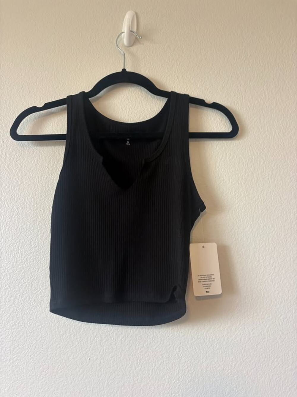 Year of Ours Black Ribbed Cropped Notch Tank - S - NWT